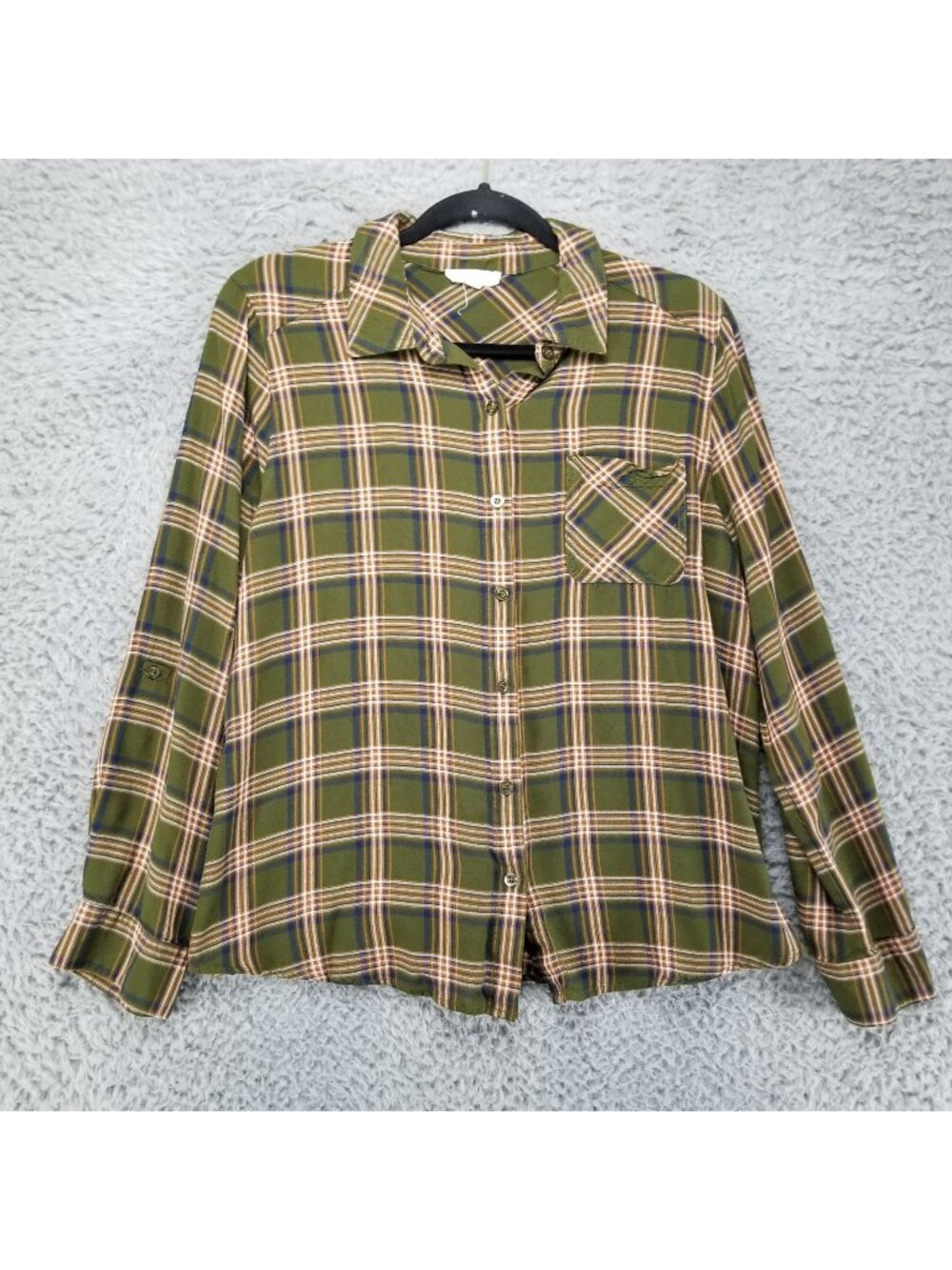 Day to Day Shirt Womens Large Green Plaid Button Up Long Sleeve